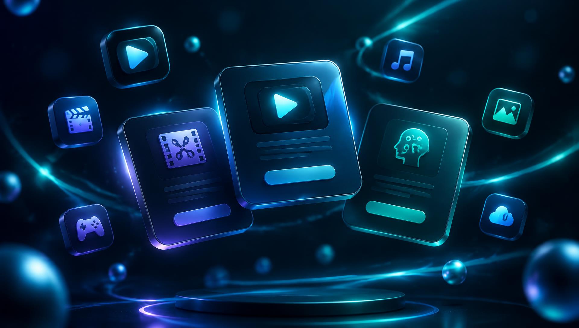 Digital subscriptions floating as premium glowing cards
